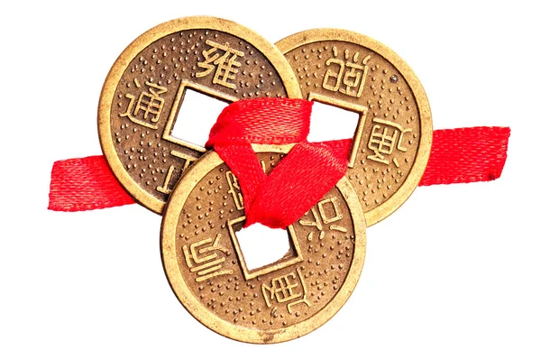 Chinese lucky coins on white — Stock Photo, Image