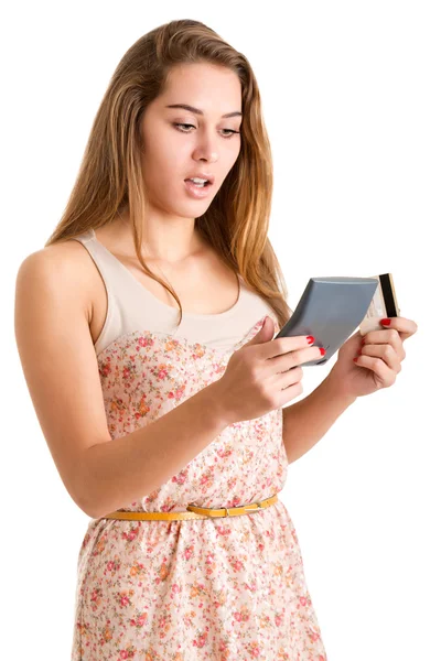 Kobieta z zadłużenia karty kredytowej — Zdjęcie stockowe