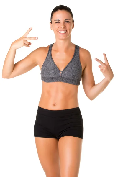 Sporty Woman Doing a Victory Sign — Stock Photo, Image