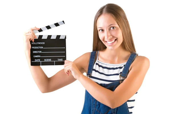 Woman Holding a Clapperboard — Stock Photo, Image