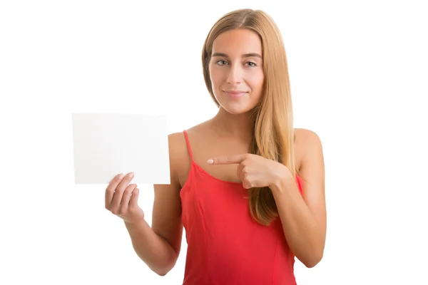 Woman Showing Blank Card — Stock Photo, Image