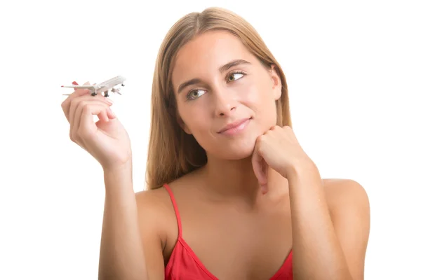 Mujer soñando con viajar — Foto de Stock