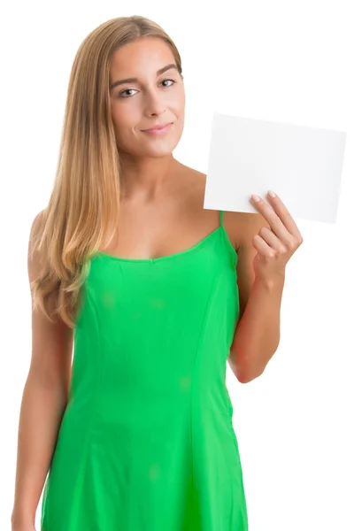 Woman Showing Blank Card — Stock Photo, Image