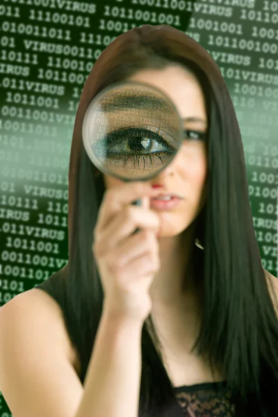 Woman Looking Through a Loupe — Stock Photo, Image