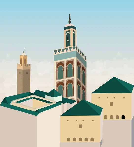 Fes Landscape Panorama Old Moroccan City Vector Illustration —  Vetores de Stock