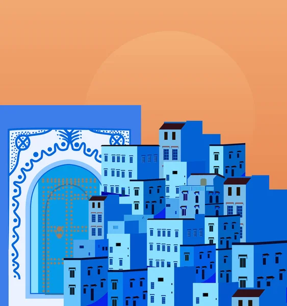 Chefchaouen Landschap Panorama Van Oude Marokkaanse Stad Etnische Stijl — Stockvector