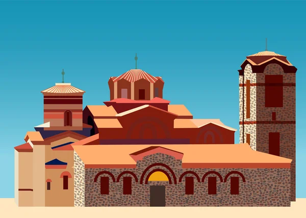 Macédoine Paysage Église Saint Pantelejmon Vieux Bâtiment Illustration Vectorielle — Image vectorielle