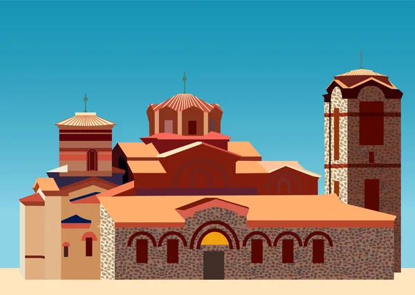 Macedonia Landscape Saint Pantelejmon Church Old Building Vector Illustration —  Vetores de Stock