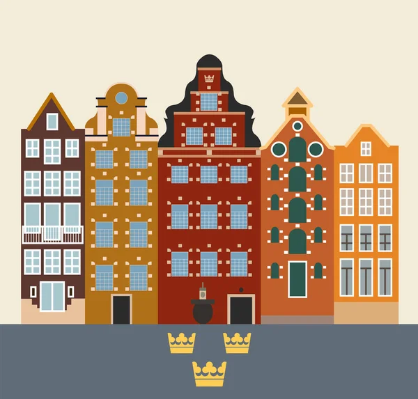 Stockholm Landscape Scandinavian Architecture Vector Illustration —  Vetores de Stock