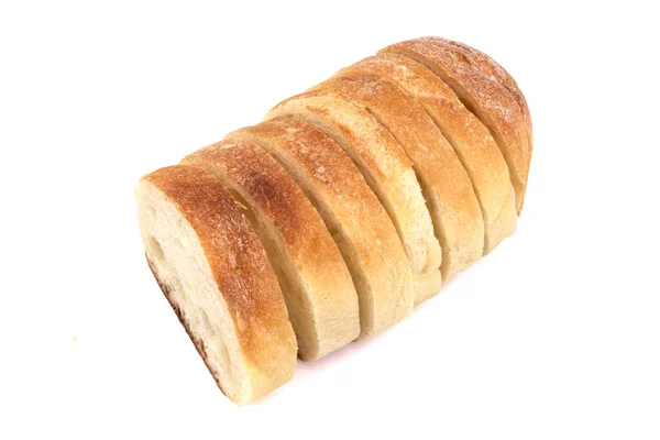 Francês Baguete Fatias Isolado Fundo Branco Delicioso Natural — Fotografia de Stock