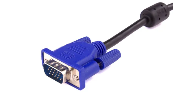 Uso Del Cable Vga Para Monitor Conexión Fondo Blanco Enfoque — Foto de Stock