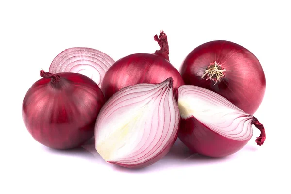 Cipolla Rossa Con Fette Isolate Fondo Bianco Superfood Sano — Foto Stock