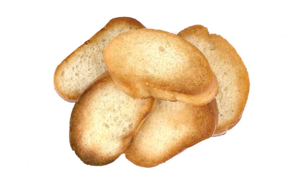 Geroosterde Baguette Plak Geïsoleerd Witte Achtergrond Toast Crouton — Stockfoto