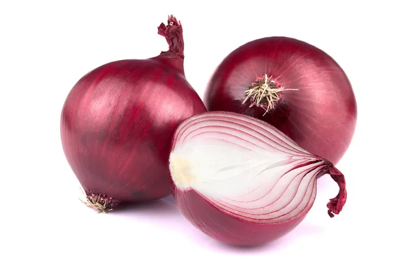 Cebolla Roja Con Rodajas Aisladas Sobre Fondo Blanco Superalimento Saludable — Foto de Stock