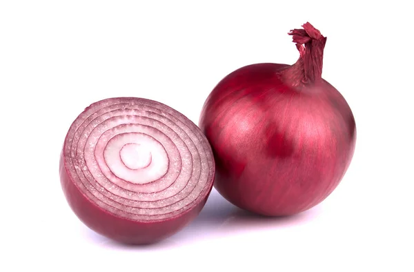 Cebolla Roja Con Rodajas Aisladas Sobre Fondo Blanco Superalimento Saludable — Foto de Stock