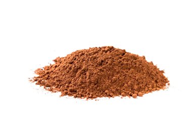 Beyaz arka planda izole edilmiş kakao tozu, lezzetli, doğal