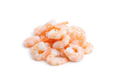 Beyaz arkaplanda pişirilmiş karides. 