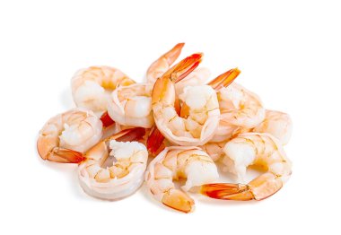 Beyaz arkaplanda pişirilmiş karides. 