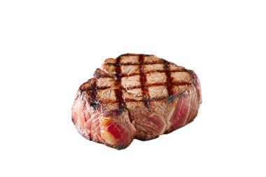 Beyaz arka plan üzerinde izole sulu ızgara biftek