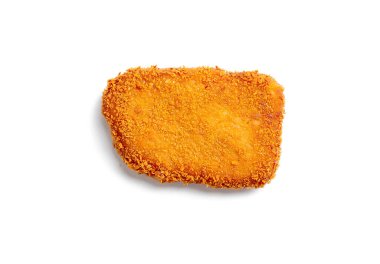Beyaz arka planda kızarmış tavuk nugget, evde yemek. Ev yapımı fast food. Tavuklu şnitzel..