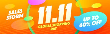 11.11 Sonbahar İndirim Günü Hediyelik Kupon Tanıtım Pankartı arka planı. Küresel Alışveriş Günü Fatura Tasarımı. Dünya alışveriş günü indirimi 11.11
