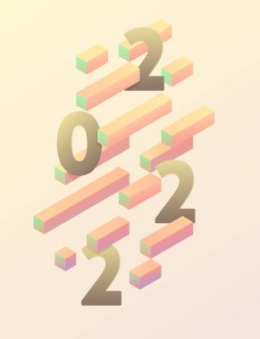 2021 Poster Yeni Yıl. Renkli izometrik arkaplan tasarımı ögesi. 