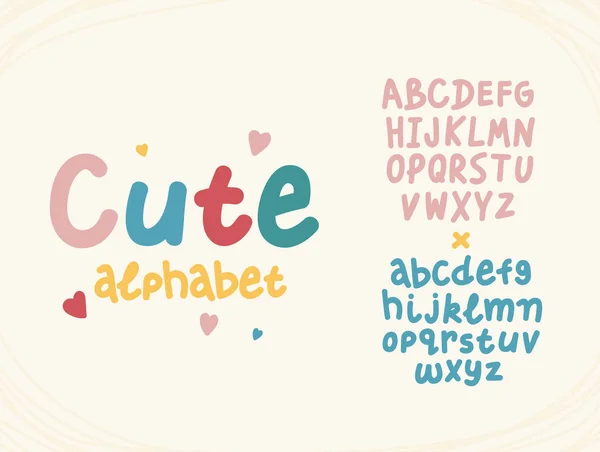 Met de hand getekende schattige letters grappig alfabet. Cartoon Engels ABC in veelkleurige typografie stijl. — Stockvector
