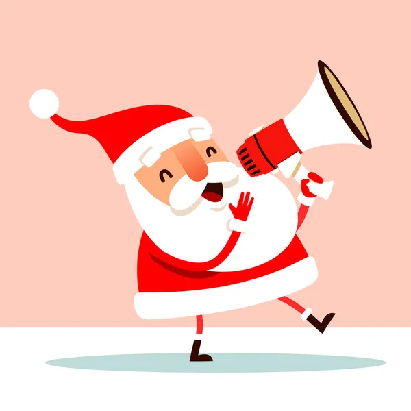 Santa Claus Making Announcement Megaphone Flat Vector Concept Illustration — Stock Vector