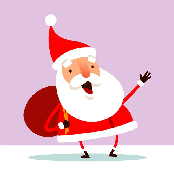 サンタクロースはクリスマスの袋を持っている 平面ベクトルのコンセプトイラスト — ストックベクタ