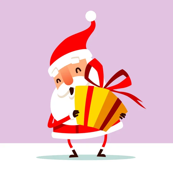 Santa Claus Holding Christmas Gift Box Present Hand Flat Vector — Stock Vector