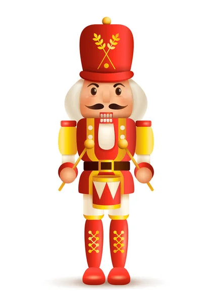 Christmas Nutcracker Drummer Antique Traditional Figurine Doll — Stock Vector