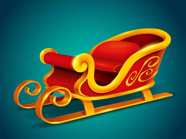 Trineo Navidad Papá Noel Trineo Rojo Dorado Aislado Sobre Fondo — Archivo Imágenes Vectoriales