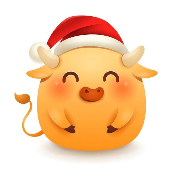 Lindo Buey Gordito Usando Una Gorra Roja Navidad Feliz Año — Archivo Imágenes Vectoriales