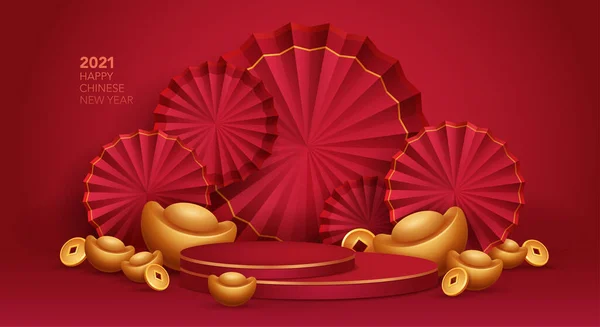 Ilustração Ano Novo Chinês Vermelho Dourado Tema Produto Exposição Fundo — Vetor de Stock