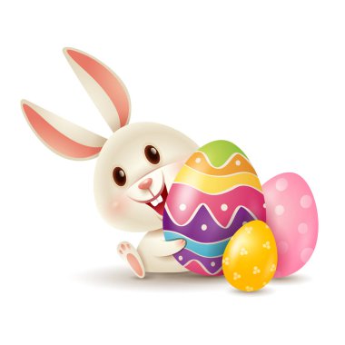 Paskalya tavşanı ve Paskalya yumurtası. İzole edilmiş. 