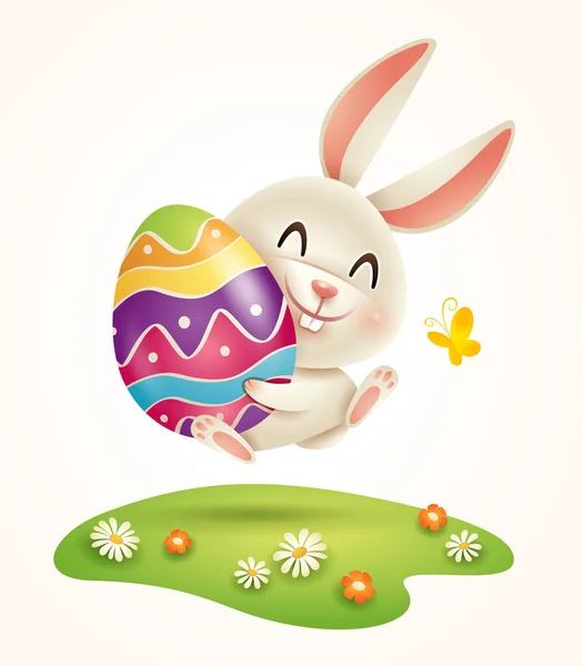 Velikonoční Zajíček Velikonoce Malovali Vajíčka Trávu Izolované — Stockový vektor