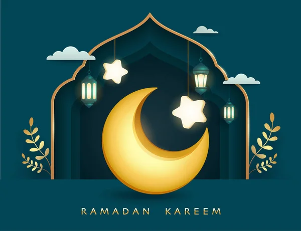 Ramadan Kareem Graphique Papier Conception Festival Islamique Avec Croissant Lune — Image vectorielle