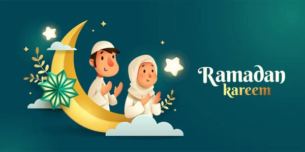 Ilustração Fundo Festival Islâmico Ramadan Kareem Com Oração Muçulmana Lua —  Vetores de Stock