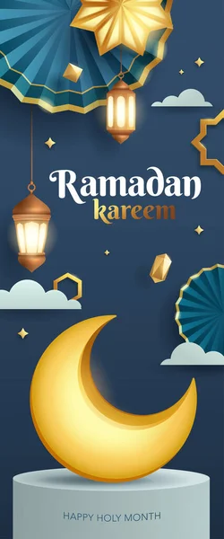 Ilustración Del Ramadán Kareem Clásico Tema Azul Festival Islámico Musulmán — Vector de stock
