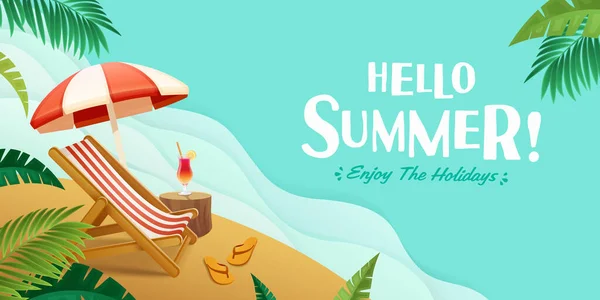 Hallo Sommer Urlaub Strand Urlaub Thema Horizontale Banner — Stockvektor