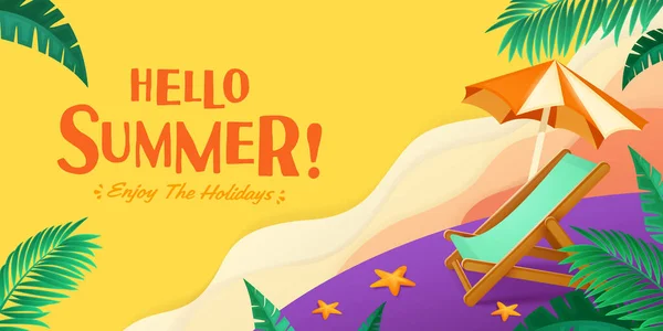 Hello Summer Holiday Beach Vacation Theme Horizontal Banner — Stock Vector