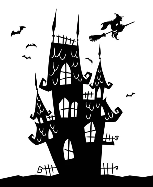 Halloween Slott Platt Illustration Siluett Isolerad — Stock vektor