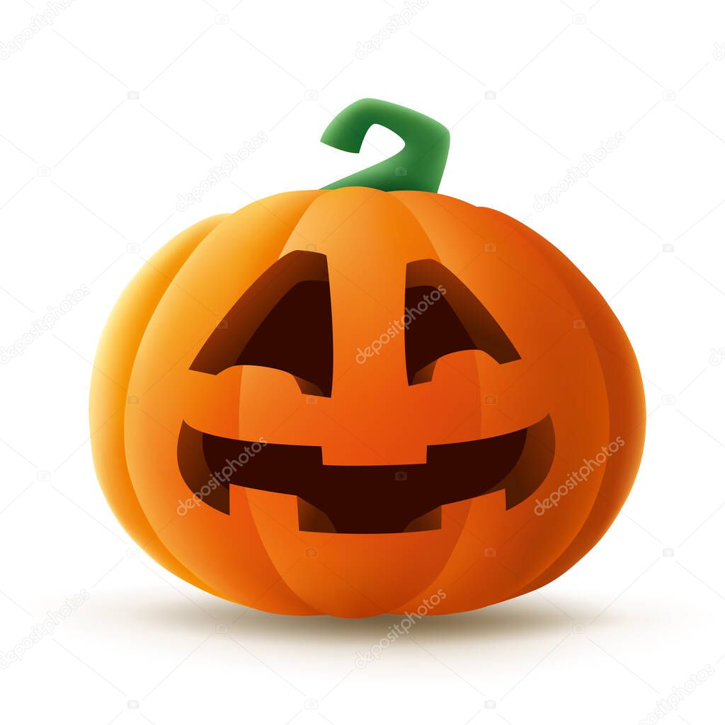 Jack O Lantern. Halloween pumpkin with funny face expression. Isolated.