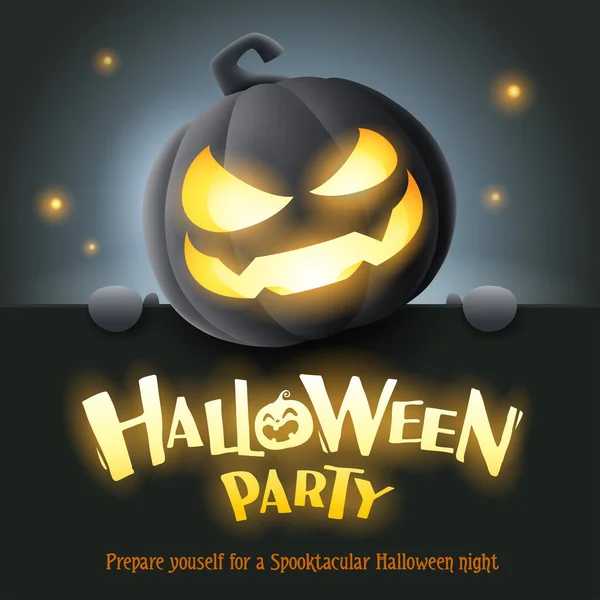 Halloween Party Illustration Des Niedlichen Glühenden Jack Lantern Schwarzen Kürbis — Stockvektor