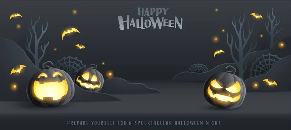 Frohes Halloween Gruppe Von Illustration Schwarz Dunkel Glühenden Kürbis Auf — Stockvektor