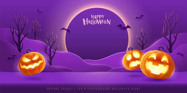 Feliz Halloween Halloween Fantasía Púrpura Tema Papel Gráfico Nube Escena — Vector de stock
