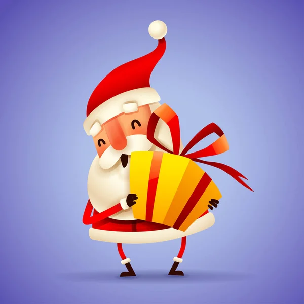 Santa Claus Sosteniendo Regalo Navidad Caja Presente Mano — Archivo Imágenes Vectoriales