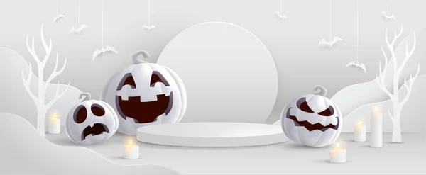 Halloween Minimaliste Blanc Thème Produit Affichage Podium Sur Papier Fond — Image vectorielle
