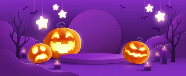 Halloween Fantasi Lila Tema Produkt Display Podium Papper Grafisk Bakgrund — Stock vektor