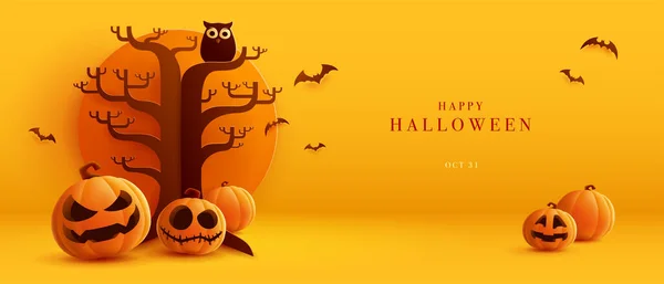 Ilustração Banner Tema Halloween Com Grupo Abóbora Jack Lanterna Papel — Vetor de Stock